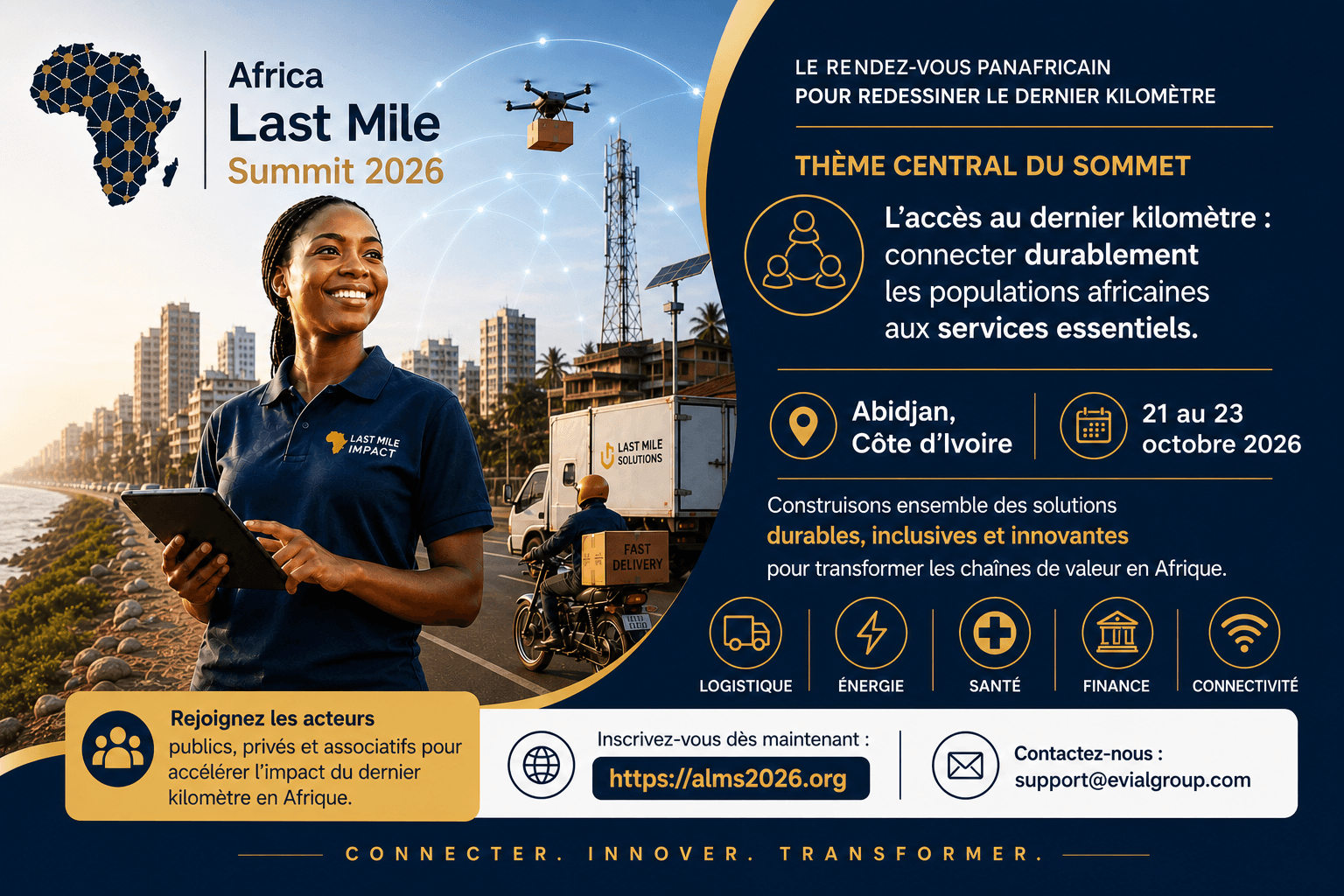 Affiche officielle Africa Last Mile Summit 2026 — Abidjan, 21-23 octobre 2026, le rendez-vous panafricain pour redessiner le dernier kilomètre